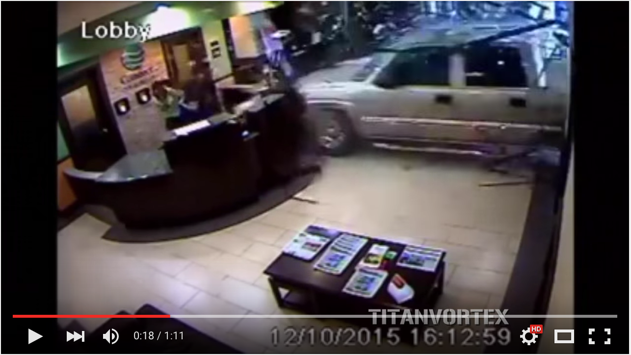 Guy Drives Through Lobby